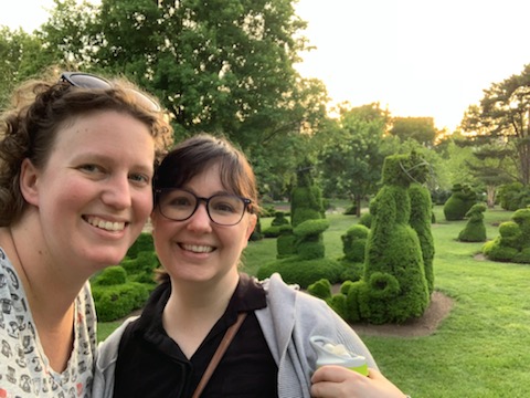 Elizabeth & a Friend at a Topiary Garden