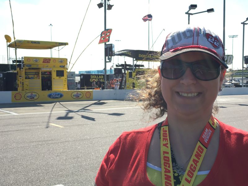 Becki at Joey Logano's Pit Stall at Kansas Motor Speedway