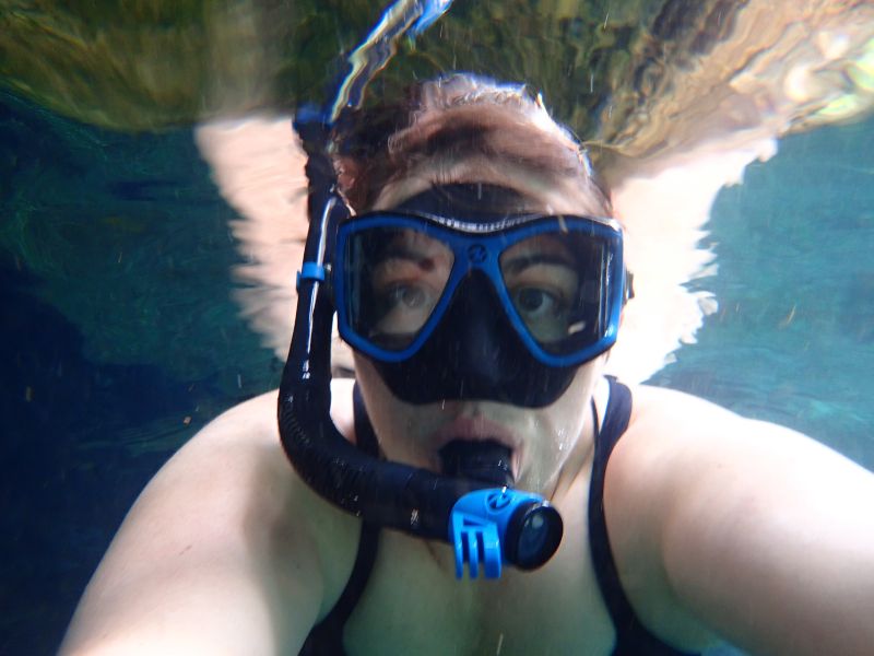 Amy Snorkeling in an Underground Cave in Mexico