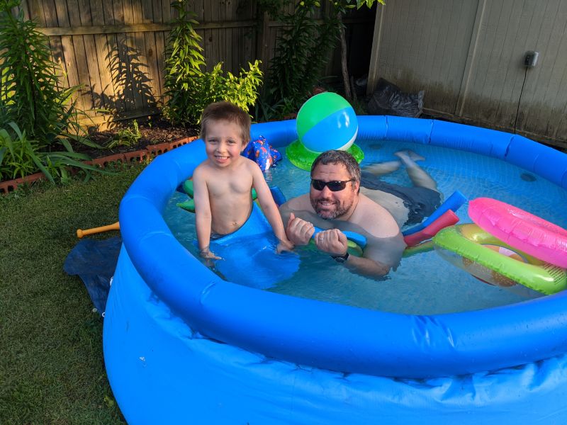 Backyard Pool Time With Dad
